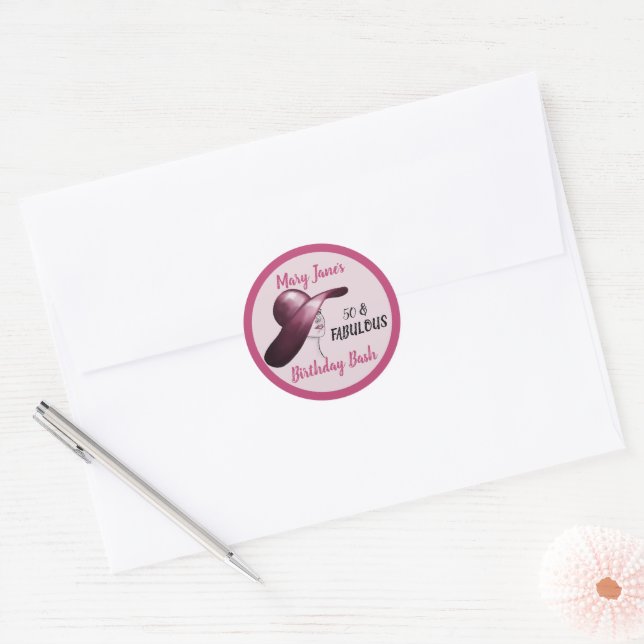 Elegant 50 and Fabulous Birthday Bash Classic Round Sticker (Envelope)
