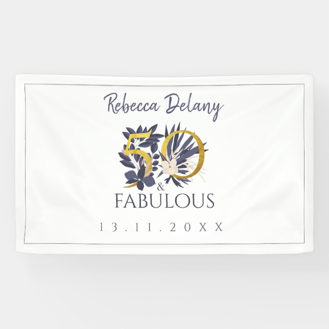Elegant 50 and Fabulous Floral Gold 50th Birthday Banner (Horizontal)