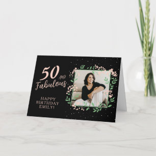 Elegant 50 and Fabulous Flower 50th Birthday Photo Card