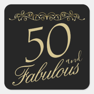 Elegant 50 and Fabulous Ornament 50th Birthday Square Sticker