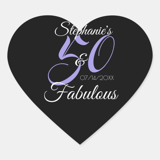Elegant 50 and Fabulous Personalized Birthday Clas Heart Sticker (Front)