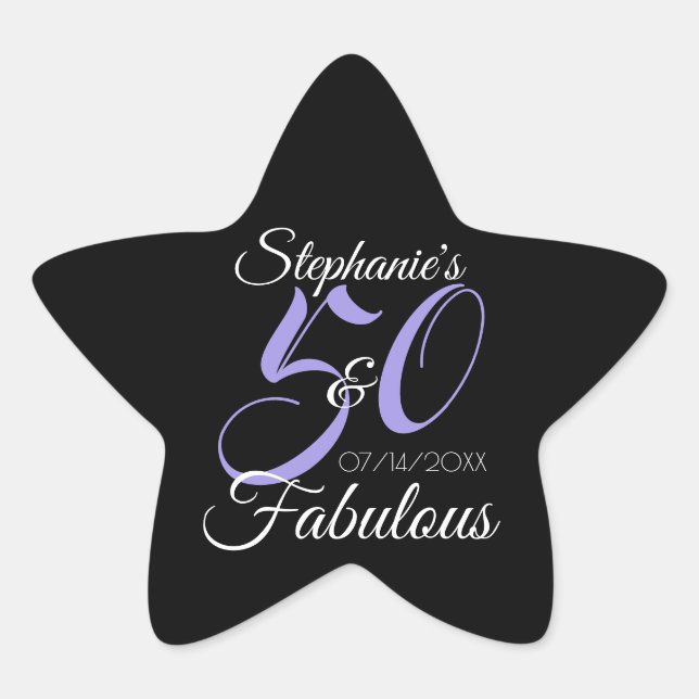 Elegant 50 and Fabulous Personalized Birthday Clas Star Sticker (Front)