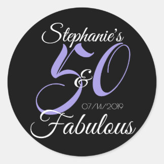 Elegant 50 and Fabulous Personalized Birthday Classic Round Sticker