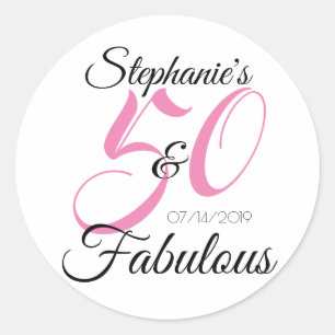 Elegant 50 and Fabulous Personalized Birthday Classic Round Sticker