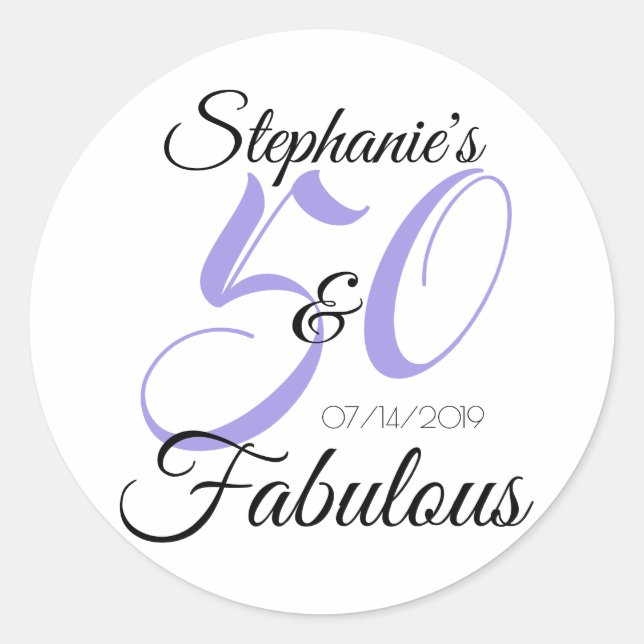 Elegant 50 and Fabulous Personalized Birthday Classic Round Sticker (Front)