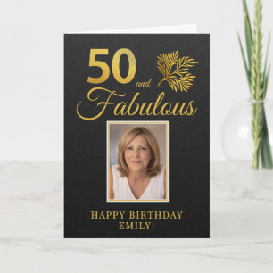Elegant 50 and Fabulous Twigs 50th Birthday Photo Card