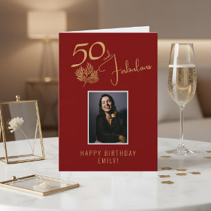 Elegant 50 and Fabulous Twigs 50th Birthday Photo Card