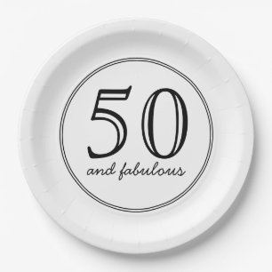 Elegant 50 and Fabulous Typography Birthday Party Paper Plate