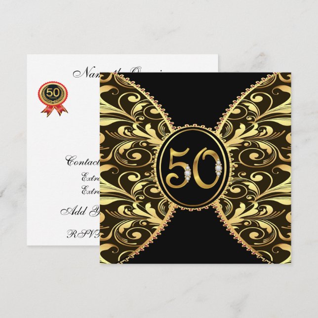 Élégant 50 Anniversaire ou Anniversaire Invitation (Devant / Derrière)