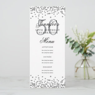 Elegant 50 Birthday Menu Silver Confetti Invitation