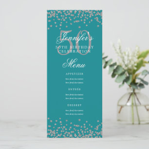 Elegant 50 Birthday Menu Silver Turquoise Confetti Invitation