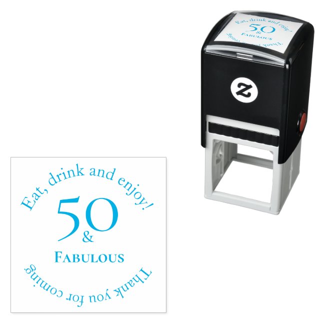 Elegant 50 & Fab Circular Light Blue Event Design Self-inking Stamp (In Situ)