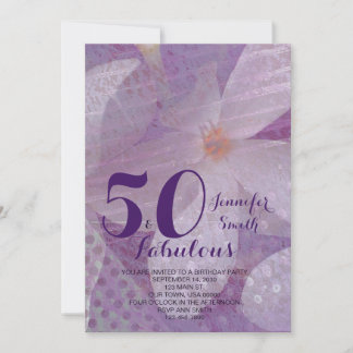 Elégant 50 & Fabuleux Lavande Invitation Anniversa