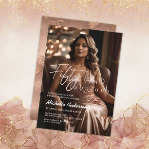 Elégant 50 & Fabuleux Rose Photo Gold Invitation
