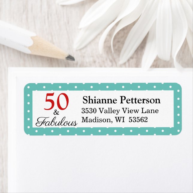 Elegant 50 & Fabulous 50th Birthday Teal Address (Insitu)