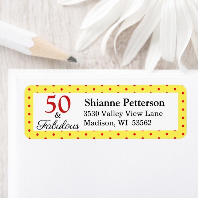 Elegant 50 & Fabulous 50th Birthday Yellow Red (Insitu)