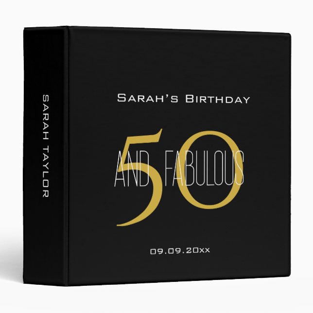 Elegant 50 & Fabulous Birthday Black and Gold  Binder (Front/Spine)