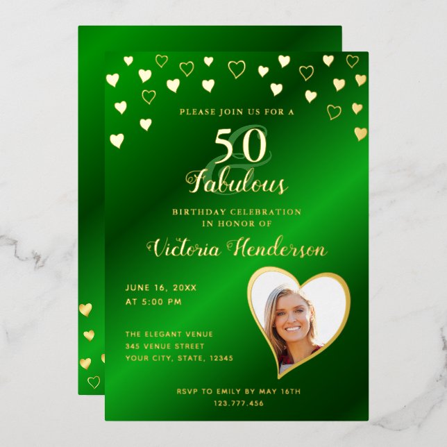 Elegant 50 & Fabulous Birthday Green & Gold (Front/Back)