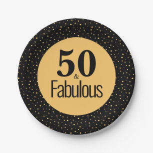 Elegant 50 & Fabulous Gold Black Birthday Paper Plate