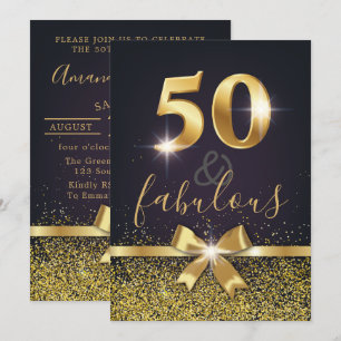 Elegant 50 & Fabulous Gold Glitter 50th Birthday Invitation