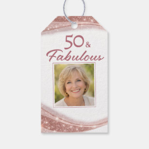 Elegant 50 & Fabulous Rose Gold Photo Birthday Gift Tags