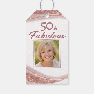 Elegant 50 & Fabulous Rose Gold Photo Birthday Gift Tags