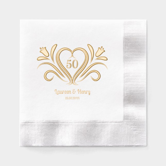  Elegant 50 Years Milestone Personalized  Foil Napkins (Front)