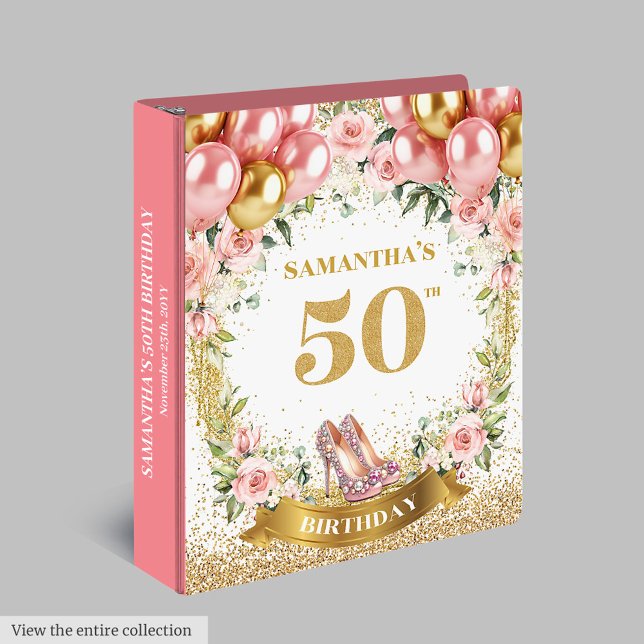 Élégant 50e anniversaire de flush Flowers Classeur (Elegant 50th Birthday Blush Flowers Ring Binder)