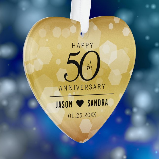 Élégant 50e anniversaire de Mariage d'or (Elegant 50th Wedding Anniversary Acrylic Ornament Cover Photo.)