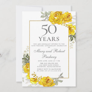 Élégant 50e anniversaire Invitation florale jaune