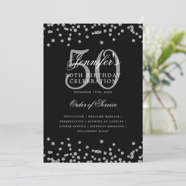 Élégant 50e anniversaire Menu du programme Argent  (Debout devant)