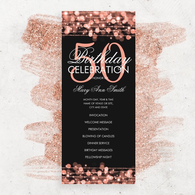 Élégant 50e anniversaire Rose Gold Programme Menu (Créateur téléchargé)
