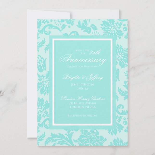 Elégant 50e anniversaire turquoise invitation dama (Devant)