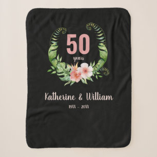 Elegant 50th anniversary black floral sherpa blanket