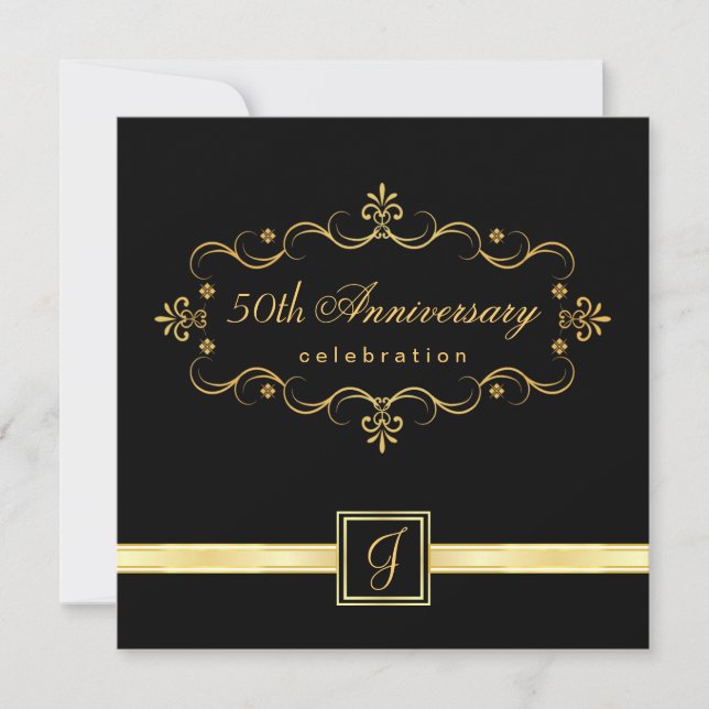Elegant 50th Anniversary - Monogram Invitations (Front)
