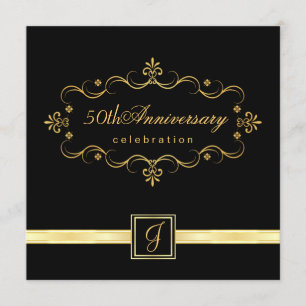 Elegant 50th Anniversary - Monogram Invitations