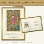 Elegant 50th Anniversary Ordination Priest Jesus  Card<br><div class="desc">This is an elegant image of Jesus holding the host with angels in adoration. Inside is a beautiful design of the host and chalice.  What a lovely way to offer your congratulations and blessings on a priest's 50th ordination anniversary.</div>