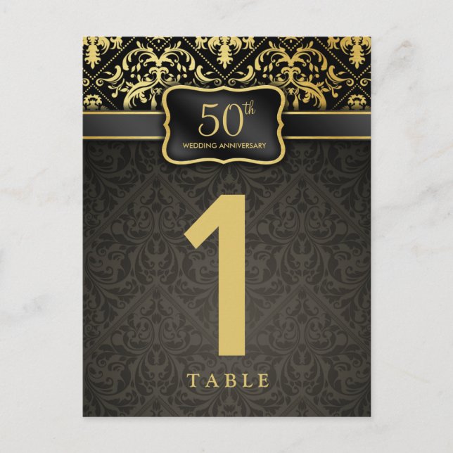 Elegant 50th Anniversary Table Number Card (Front)