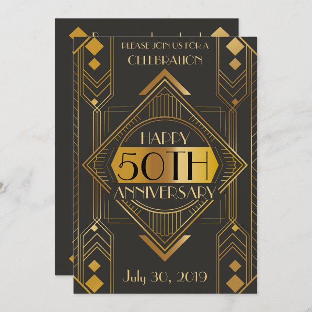 Elegant 50th Art Deco Anniversary Invite (Front/Back)