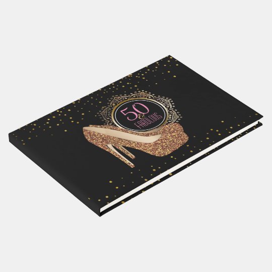 Elegant 50th Birthday | 50 & Fabulous Black Gold Guest Book