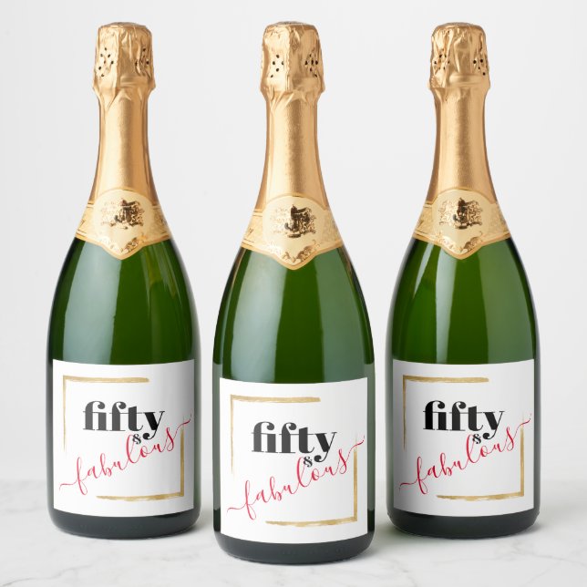 Elegant 50th Birthday 50 & Fabulous Gold Sparkling Wine Label (Bottles)