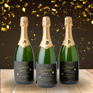 Elegant 50th Birthday Black And Gold Thank You  Sparkling Wine Label