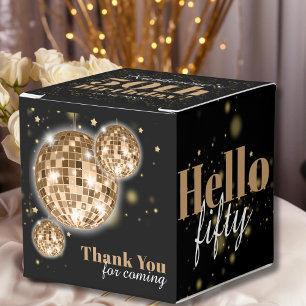 Elegant 50th Birthday Black Faux Gold Thank You Favor Box