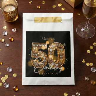 Elegant 50th Birthday Black Gold Gems Sparkle Favour Bag
