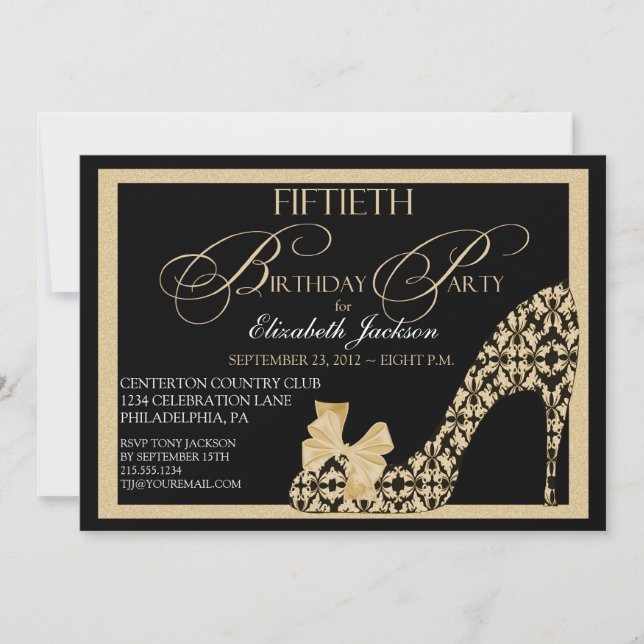 Elegant 50th Birthday Damask Shoe Invitation (Front)