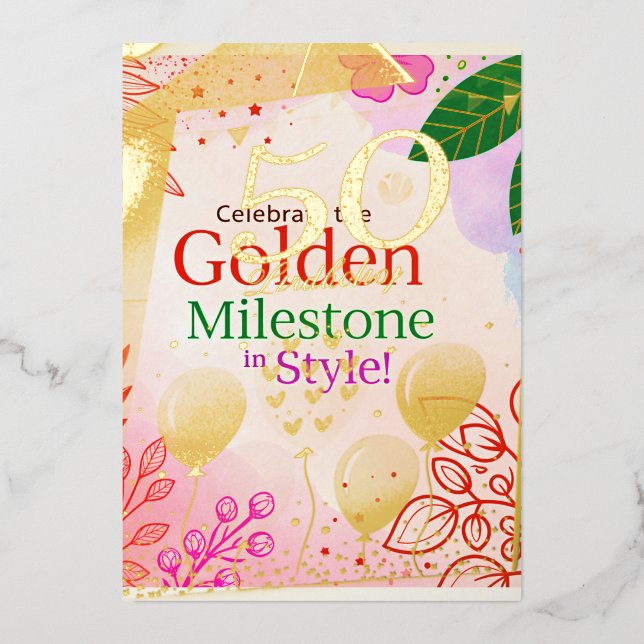 Elegant 50th Birthday Digital Invitation  (Front)