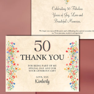 Elegant 50th Birthday Floral Thanks Postcard