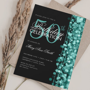 Elegant 50th Birthday Glam Sparkle Turquoise  Invitation