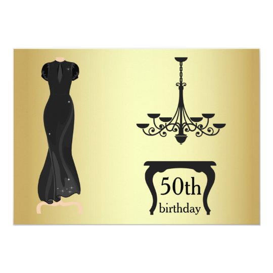Elegant 50th Birthday Gold and Black Invite