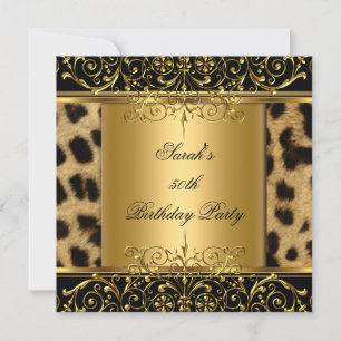 Elegant 50th Birthday Gold Black Leopard Invitation